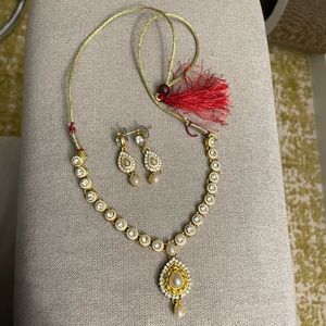 Indian/Pakistani 3 piece gold and pearl ethnic jewelry set